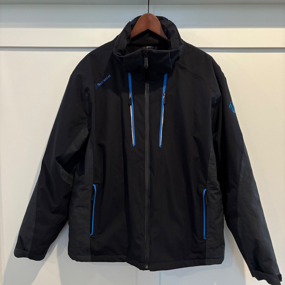 Sunice FlexZone Mens Softshell Ski Jacket Black Blue Full Zip Missing Hood‎